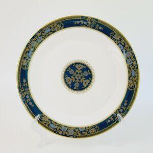 Royal Doulton Carlyle DINNER Plate Dark Teal Band Blue Floral Paisley Gold Trim